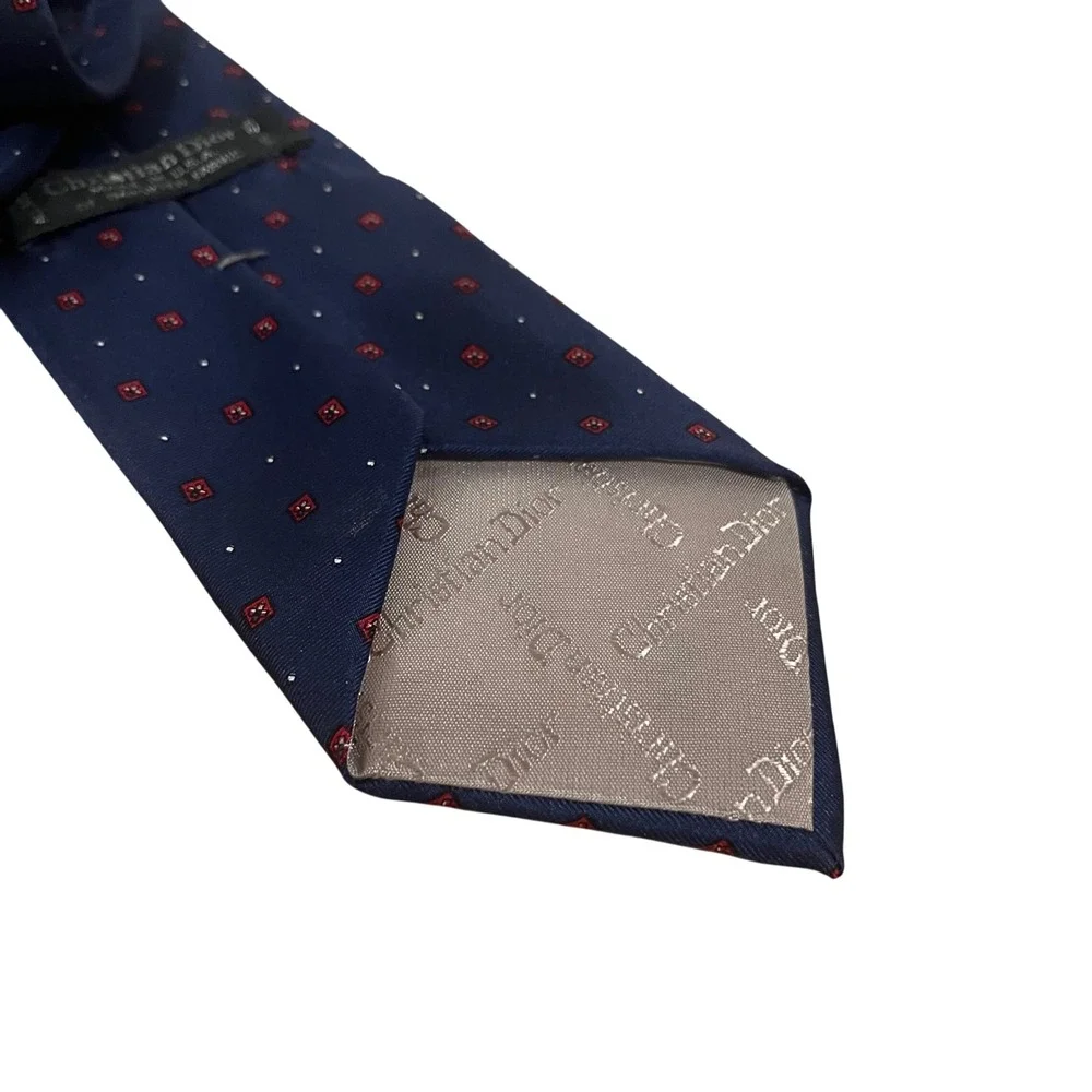 Christian Dior Navy Blue Geometric Pattern Silk Necktie Designer Formal euc‎